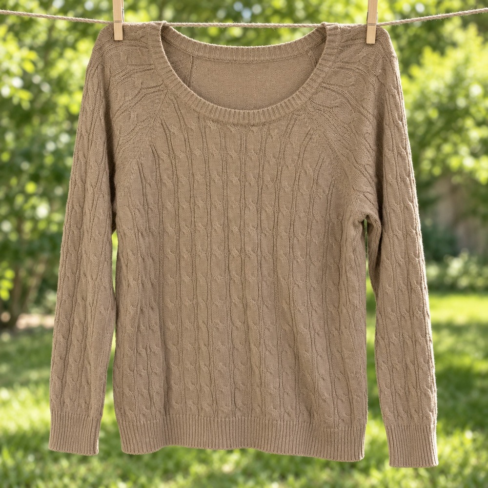 Croft & Barrow Sweater Womens Petite XL Taupe Cable Knit Scoop Neck Pullover